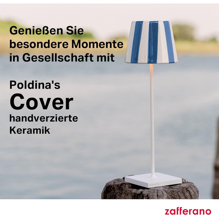 Абажур Zafferano Poldina, керамічний з ручним декором, сумісний з лампами Poldina, виготовлено в Італії, Ø13 x 10 см, колір білий у чорну смужку