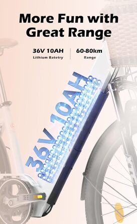 Електровелосипед cysum Cityrun для жінок, 26 дюймів (66 см), Електровелосипед, Електровелосипед, Електровелосипед, Міський велосипед для дорослих, двигун 250 Вт, 25 км/год, 36 В, літієва батарея 360 Втгод, запас ходу 80 км White001