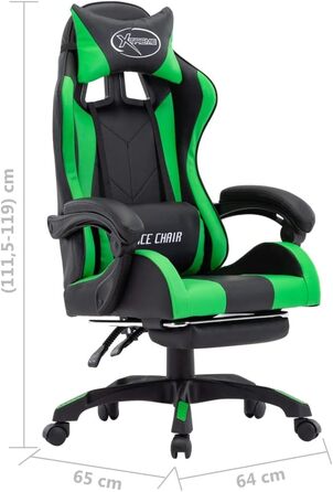 Ігрове крісло Hommdiy з підставкою для ніг, підголівником, поперековою подушкою, офісне крісло, обертове крісло, крісло керівника, письмове крісло, спортивне сидіння, гоночна шкіра, зелено-чорне, з підставкою для ніг