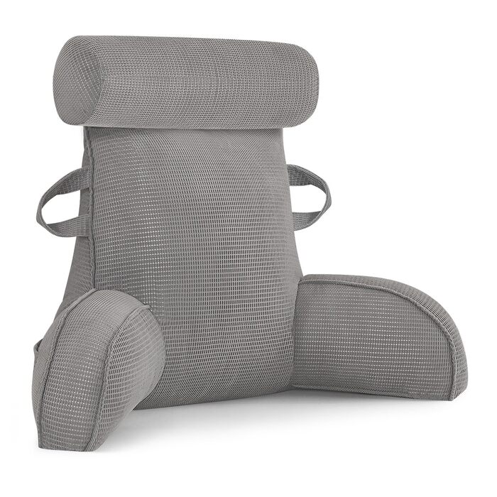 Подушка для спини MINGPINHUIUS, подушка для читання для ліжка та дивана зі знімним валиком для шиї, велика подушка для спини з підлокітником, ідеально підходить як опора для спини для читання, перегляду телевізора, відпочинку, роботи, ігор (сіра)