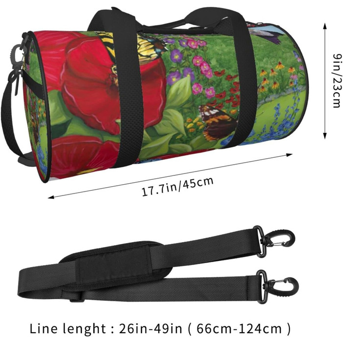 Дорожня сумка-циліндр з принтом Птахи, метелики, квіти, спортивна сумка для чоловіків та жінок, сумка для подорожей, спортивна сумка