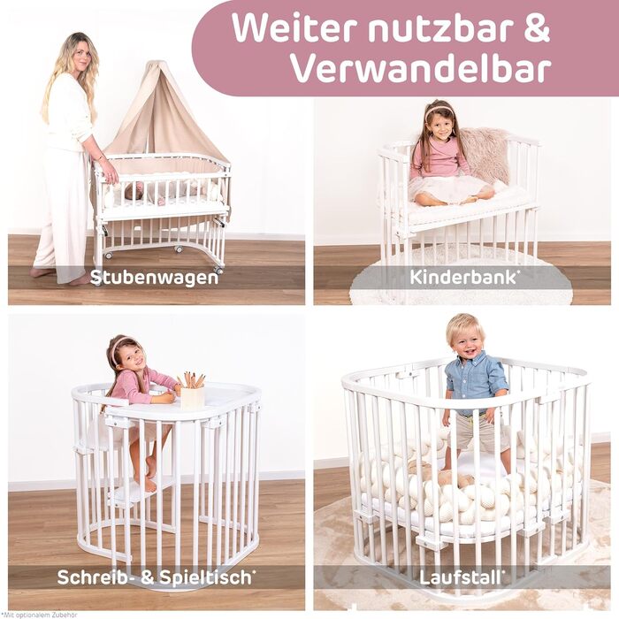 Ліжечко-колиска Babybay Maxi Comfort Plus з масиву бука/бічне ліжечко з захисними бортиками/плавне регулювання та екологічність/росте разом з вашою дитиною (біле лакування) Біле лакування 96Д x 56,5Ш x 79В см Матрац не входить до комплекту