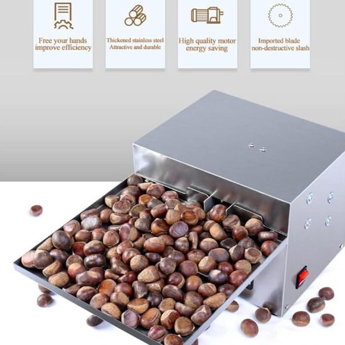 Комерційний різак з нержавіючої сталі потужністю 60 Вт, автоматична машина для різання каштанів, комерційна машина для подрібнення каштанів з 15-25 кг / год, для багатьох розмірів каштана