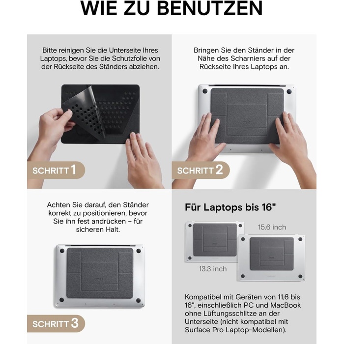 Підставка для ноутбука MOFT, складана підставка для ноутбуків та макбуків з 2 регульованими кутами нахилу, покращує поставу, сумісна з MacBook Air, MacBook Pro 11-16, самоклеюча - Затуманені бухти