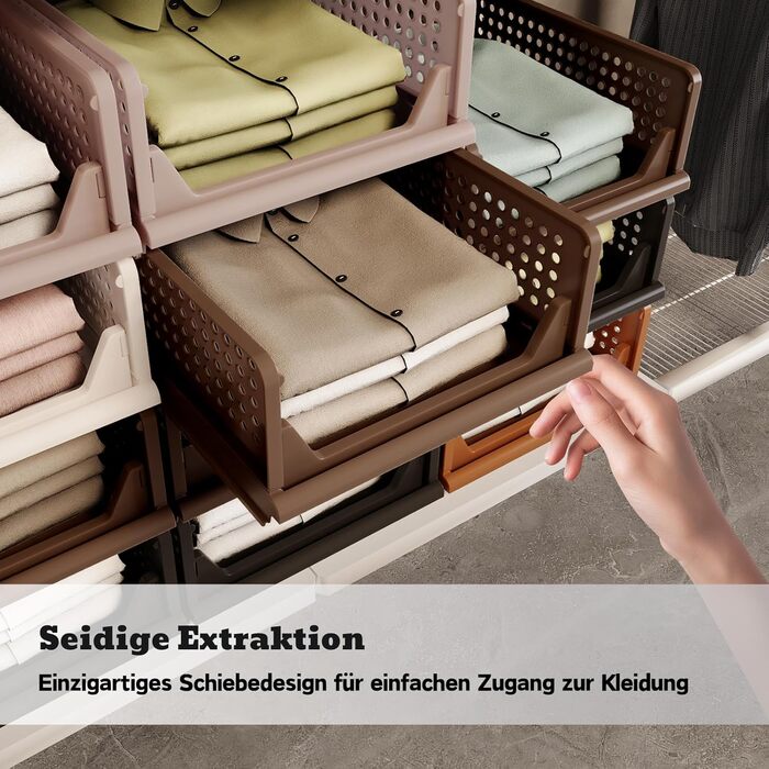 Органайзер для гардеробу, що штабелюється, складний органайзер для шафи, висувний багатофункціональний ящик для зберігання, висувні ящики для зберігання у ванній кімнаті, спальня - коричневий Rzwj02-baun, 4 шт.