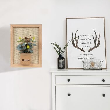 Ключниця з 6 гачками, Декоративна настінна ключниця, Ключниця з металевим замком, Ключниця з декором у вигляді букета штучних квіт