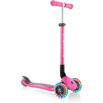 Самокат дитячий, 120/80 мм, ABEC 5, 3 колеса, регульовані по висоті, світлодіодні колеса одного розміру неоново-рожеві одинарні