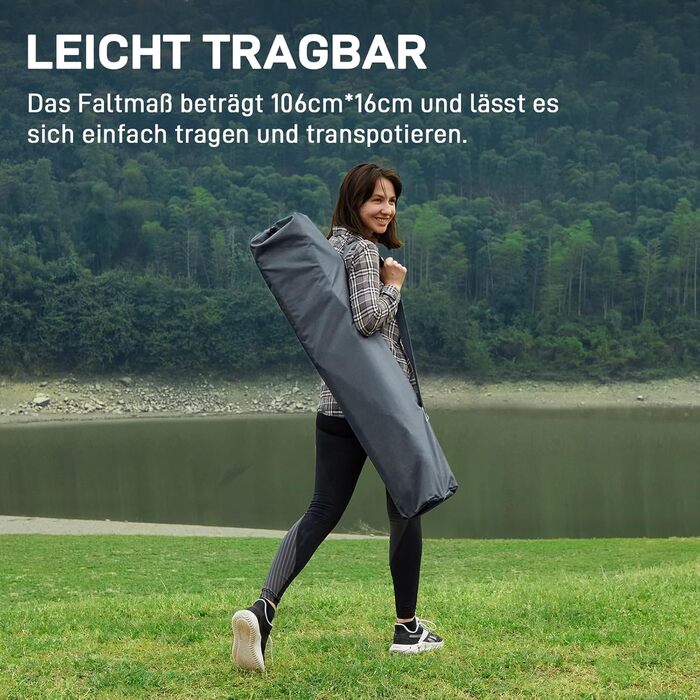 Розкладне похідне ліжко EVER ADVANCED XXL, вантажопідйомність 200 кг, 214 x 79 x 50 см, широке похідне ліжко з бічною кишенею, стабільне та портативне для кемпінгу, подорожей, саду, використання на вулиці та в приміщенні, сіре