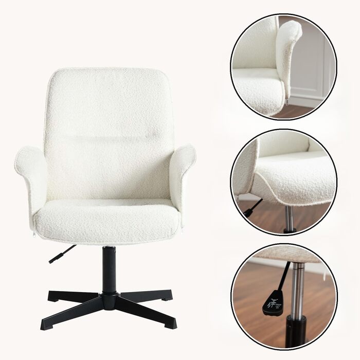 Ігрове крісло, біле, зі спинкою та регульованим по висоті сидінням, для підлітків, ергономічне, поворот на 360, виготовлене з махрової тканини, для спалень, без коліс