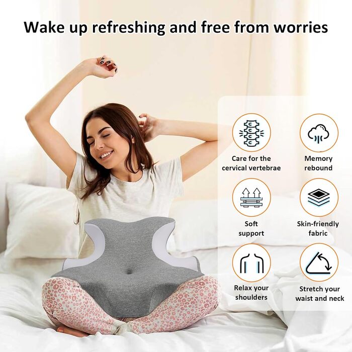 Подушка з піни з ефектом пам&39яті, дорожня подушка з підтримкою шиї, ергономічна подушка зі знімним чохлом, подушка для сну на боці, спині та животі, сіра