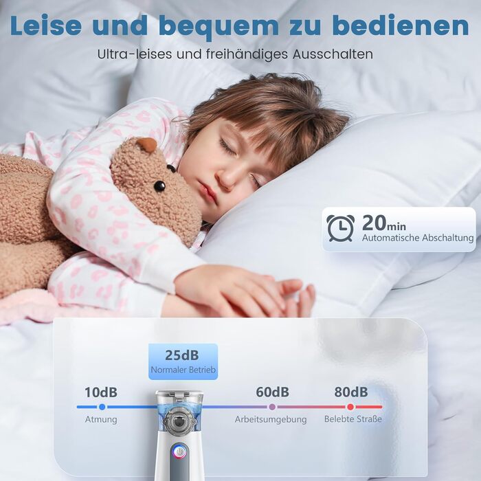 Інгалятор, Портативний інгалятор для дорослих та дітей, Безшумний регульований інгалятор з мундштуком та 2 масками, 3 швидкості, USB-C інгалятор з акумулятором - Сірий