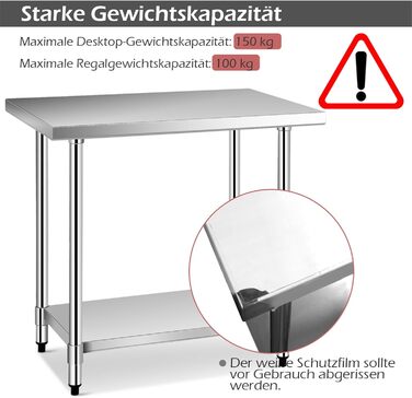 Кухонний стіл COSTWAY з нержавіючої сталі з регульованою по висоті полицею, робочий стіл, стіл для кейтерингу, стіл для приготування їжі з нержавіючої сталі з проміжною полицею (92x690 см)