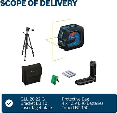 Лінійний лазерний рівень Bosch Professional GLL 20-22 G з триподом BT 150