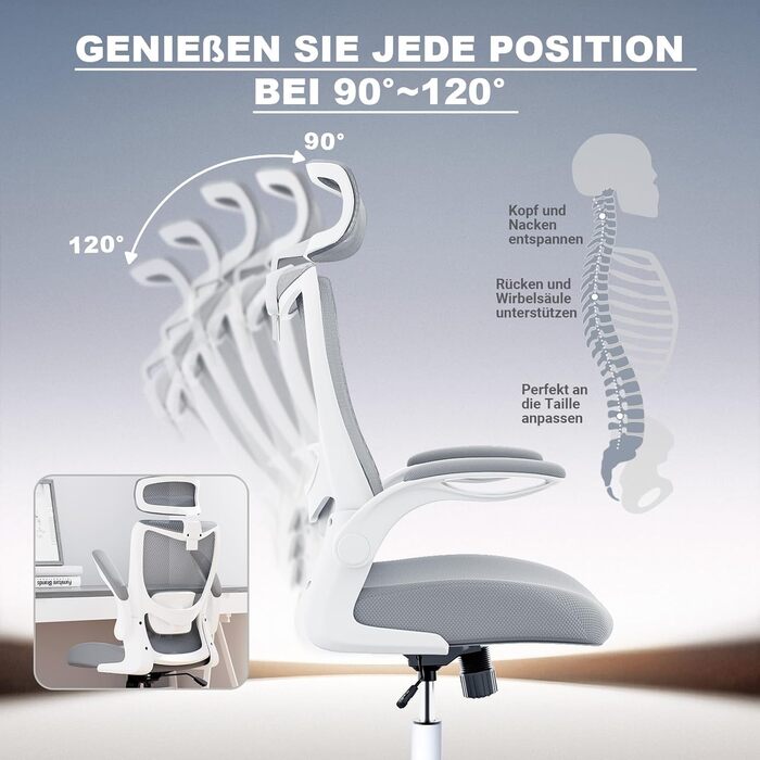 Ергономічне офісне крісло ACMELIFE, стілець для роботи зі складними підлокітниками, комп&39ютерне крісло, комп&39ютерне крісло з регульованим підголівником та поперековою опорою, крісло керівника, регульована висота, функція гойдання, до 150 кг, сірий