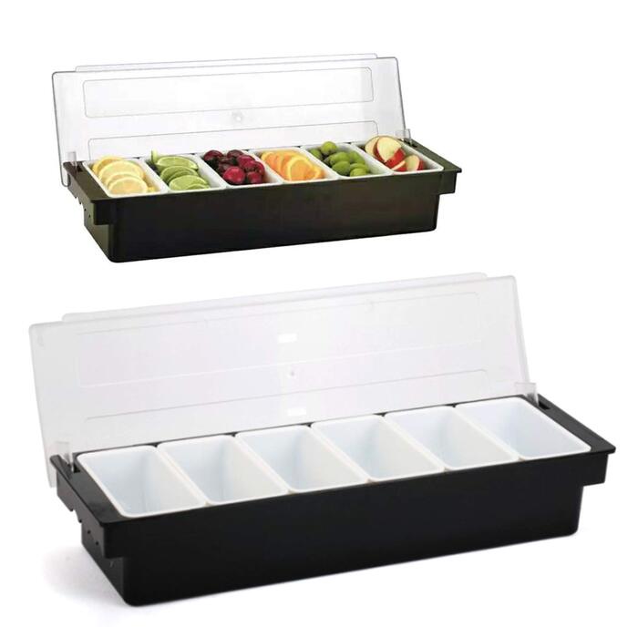 Набір контейнерів для подачі страв Смаколик 6 відділень, пластиковий та металевий контейнери для овочів, фруктів, спецій та гарнірів з кришками