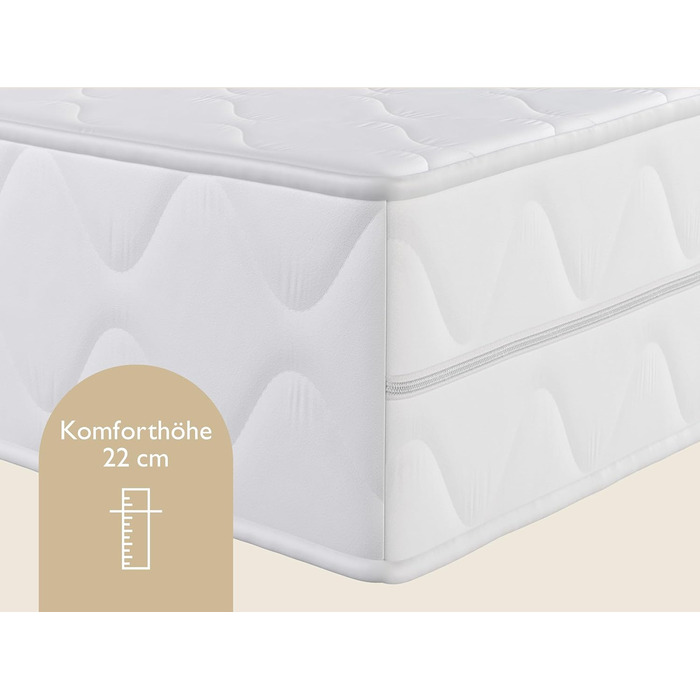 Ортопедичний комфортний матрац Badenia Trendline BT100 2-в-1 Duo XXL, 7-зонний, висота 22 см, рівні жорсткості 2 та 3, 140 x 200 см, сертифікований Oeko-Tex, виготовлений відповідно до німецьких стандартів якості. Рівні жорсткості H2 (м&39який) H3 (середн