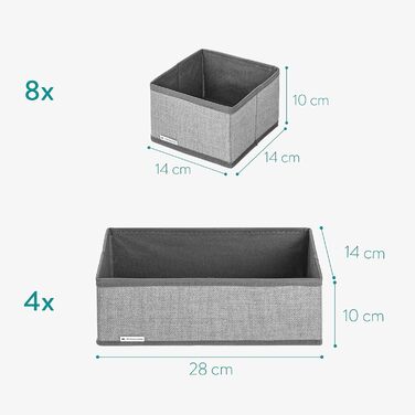 Ящики для зберігання Navaris система тканинних ящиків-органайзерів - 12 шт. різних розмірів - для шафи та шухляд - складні сірі
