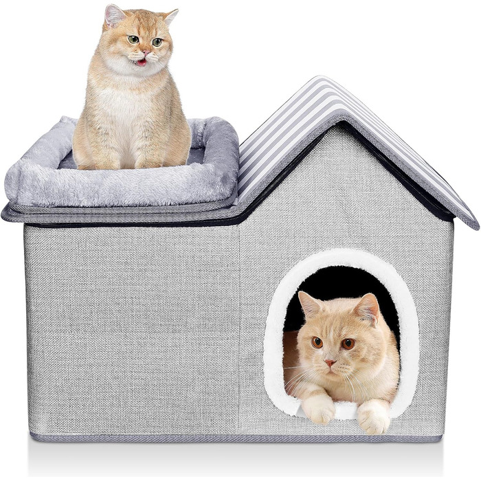 Котяча будка HEVOL, вулична котяча пещера, тепла собача пещера, знімна собача будка з мийною подушкою та платформою, вулична котяча пещера, котячий будиночок для малих та середніх домашніх тварин