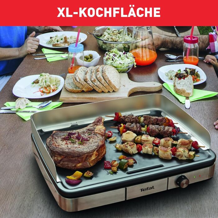 Електричний гриль-планча Tefal Maxi Plancha CB690D, велика антипригарна поверхня Теппаньякі, легке очищення, для використання в приміщенні та на вулиці, з вітрозахистом та лопаткою, 2300 Вт, чорний/сріблястий