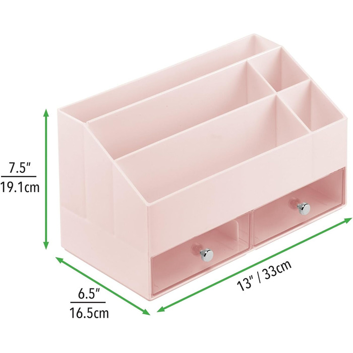 Органайзер для косметики mDesign - Коробка для зберігання з 5 відділеннями та 2 шухлядами для макіяжу, лаків для нігтів та косметичних засобів - ідеальне місце для зберігання косметики - рожевий/прозорий