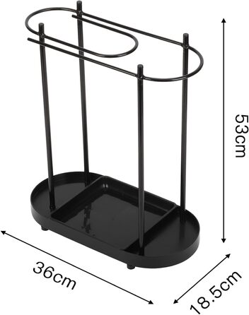 Підставка для парасольки Металева підставка для парасольки Тримач для парасольки 53 x 36 x 18.5 см Окремо стоячий тримач для парасольки з чашею для дощу, кутова підставка для парасольки чорний