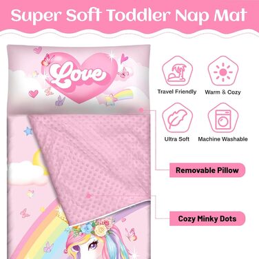 Дитячий спальний мішок зі знімною подушкою, теплий дитячий спальний мішок з подвійною блискавкою для дівчаток та хлопчиків, складний спальний мішок-ковдра для кемпінгу в приміщенні та на свіжому повітрі, єдиноріг 15060 см