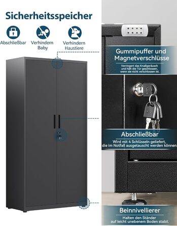 Шафа для документів, багатоцільова шафа, сталева шафа для зберігання, шафа для майстерні, 180 x 80 x 40 см, чорна 181,5 В см чорна