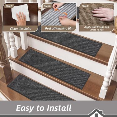 Сходинки BEQHAUSE для дерев&39яних сходів, 22,9 x 71,1 см, Килимові сходинки для використання в приміщенні, Можна прати в пральній машині, Доріжка для дітей, людей похилого віку та домашніх тварин, TPE-підкладка, 100 9&39 x 2&394&39 (прямокутні) темно-сір