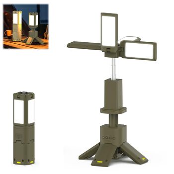 Телескопічний тримач для ліхтаря для кемпінгу з акумулятором, портативний магнітний ліхтар із зовнішнім акумулятором, водонепроникний, 3 режими аварійного освітлення для кемпінгу, надзвичайних ситуацій, риболовлі, походів тощо (військово-зелений)