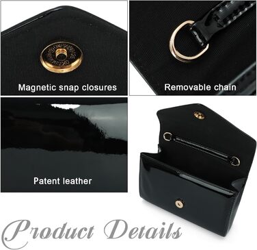 Жіноче лаковане клатч з ланцюжком на плече. Елегантна сумка-кросбоді для вечірок та особливих подій, чорний колір.
