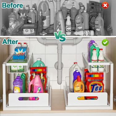 Органайзер під шафу Bukfen, висувний органайзер для шафи, 2-рівневий, висувна полиця під шафу, зберігання, універсальний для кухні