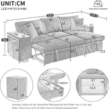 Кутовий диван Merax з функцією сну, практичний розкладний диван з ящиком для зберігання та USB-роз&39ємом, розкладний диван з місцем для зберігання, бічними полицями, сучасний L-подібний диван для вітальні, спальні, сірий B-сірий (з бічними полицями)