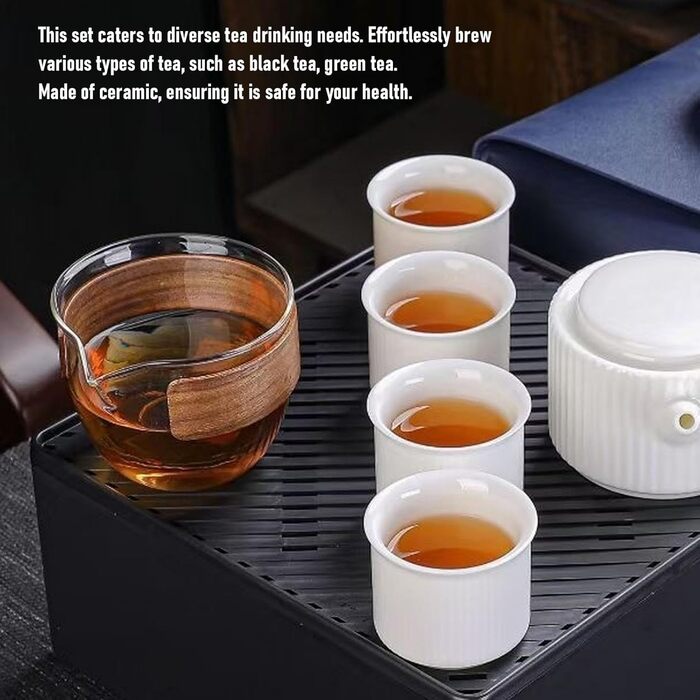 Керамічний чайник для подорожей Авто-Чай з елегантними чашками, ідеальний для пікніків та офісу