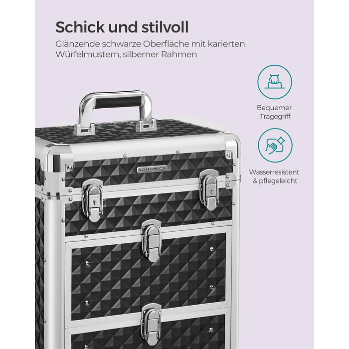 Візок для косметики, пенал для макіяжу 2 ящики, великий пенал для перукаря, пенал для макіяжу, 34 x 24 x 56 см, колеса обертаються