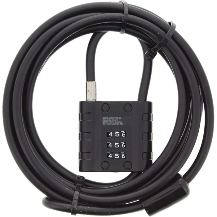Замок тросовий Burg-Wchter з кодовим замком, для велосипеда, мотоцикла, електросамоката, садових меблів, 725 300 SnapLock, чорний, 3 м