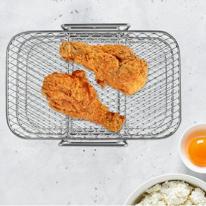 Решітка для гриля для фритюрниці LOLYSIC 2 шт. , 19 x 12.8 x 11.5 см, тришаровий багатоцільовий гриль, знімний дренаж і дегідратор з нержавіючої сталі 304, пароварка для їжі