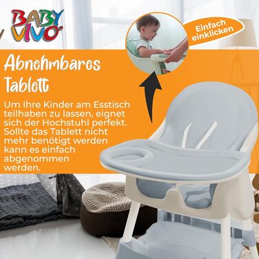 Дитячий стільчик для годування Baby Vivo 2в1 - Знімний регульований піднос - з підвісним кошиком - Оскар в бірюзовому кольорі