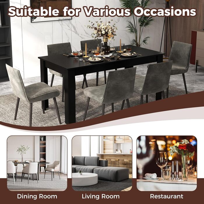 Обідній стіл GIANTEX для 6-8 осіб, 160 x 80 x 77 см, великий прямокутний дерев&39яний стіл, портативний кухонний стіл (до 150 кг), сучасний обідній стіл, письмовий стіл для їдальні, кухні, офісу (чорний)
