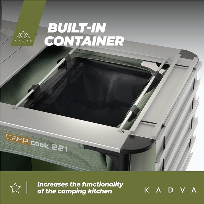 Складана кухонна шафа для кемпінгу CAMPCook 221 48,5x1283,5 см Кемпінгова шафа виготовлена з міцних матеріалів Легка та стійка конструкція Легке складання та транспортування Зелений колір