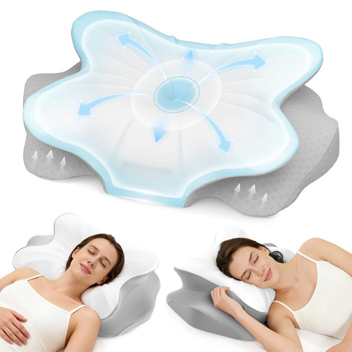 Подушка для шиї для полегшення болю в шиї, ергономічна подушка з функцією охолодження, знімний чохол, подушка з піни з пам&39яттю форми для сну на боці, спині та животі, 62 см 40 см 15 см, світло-сірий