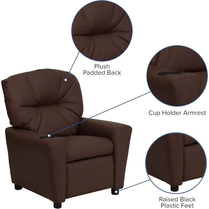 Дитяче крісло Flash Furniture, сучасне, з підсклянником, шкіра, коричнева LeatherSoft