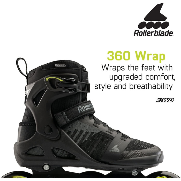 Чоловічі роликові ковзани Macroblade 110 3WD для фітнесу для дорослих, чорно-лаймові, Performance Inline Skates Black/Lime Green 6
