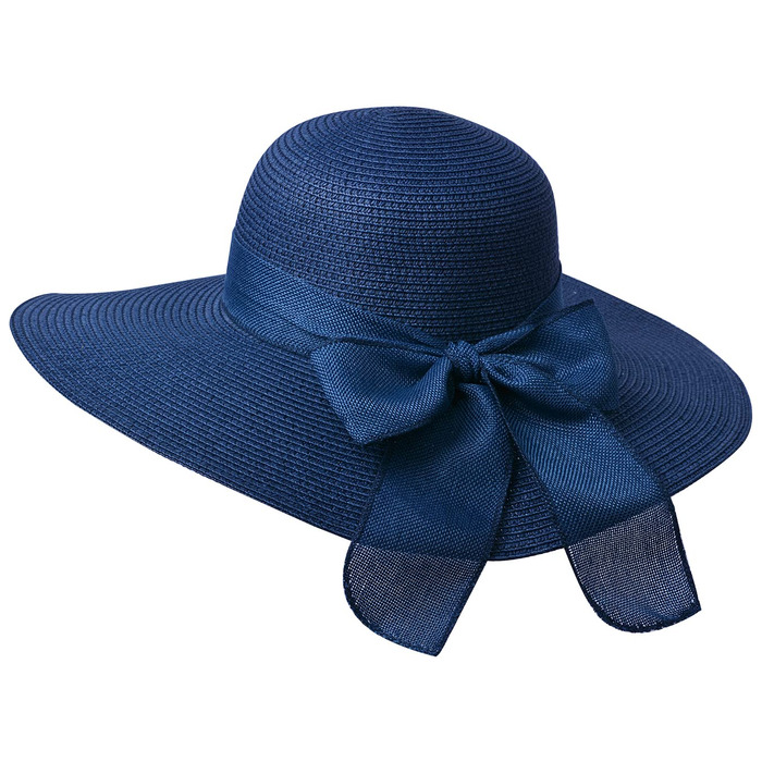 Жіноча солом&39яна капелюх-літній капелюх з бантом, пляжний капелюх, капелюх з полями, темно-синій, 56-58