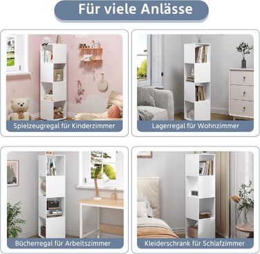 Поворотна полиця EUGAD, 4-рівнева поворотна книжкова полиця, полиця для зберігання на місці, офісна полиця, полиця для документів, для вітальні, спальні, офісу, дитячої кімнати, 35x145x35 см, білий 0046SHG