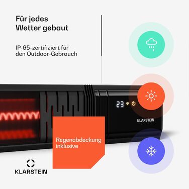 Інфрачервоний настінний обігрівач Klarstein 2000 Вт настінний, IP65, 9 налаштувань нагріву, додаток та пульт дистанційного керування, таймер, алюмінієвий, електричний обігрівач для 15 м, WiFi, тихий, електричний настінний обігрівач