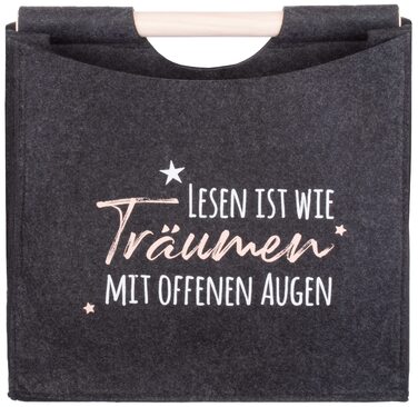 Стійка для газет Brandsseller Felt з дерев&39яною ручкою, приблизно 31 x 30 x 18 см, кошик/кишеня для газет - Читання - це як мріяти з відкритими очима - Антрацит