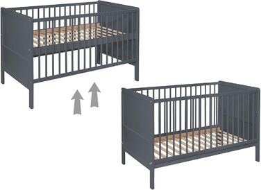 Дитяче ліжко Nelly 120x60 см Дитяче ліжко Сірий колір Бук Регульована висота у 2 напрямках 3 знімні перекладини Сертифіковано EN 716