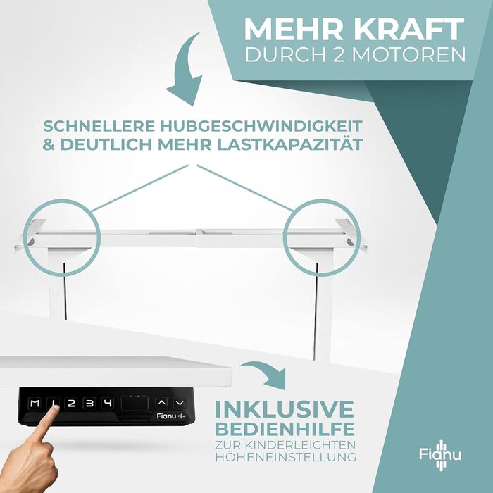 Електрична рама столу з регулюванням висоти, сертифікована TV GS, для столів стоячи, 2 двигуни із захистом від зіткнень, 4 слоти пам&39яті, вантажопідйомність до 100 кг (білий колір)