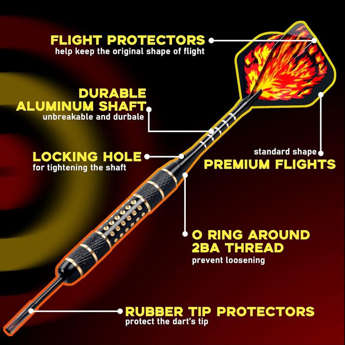 Набір дротиків Alyoen з 12 предметів з металевим наконечником, професійні дротики вагою 20/24/26 грамів, набори дротиків з алюмінієвими стрижнями, стрілки, точилка, захисні накладки, гумові кільця ущільнювачів та універсальний інструмент для дротиків