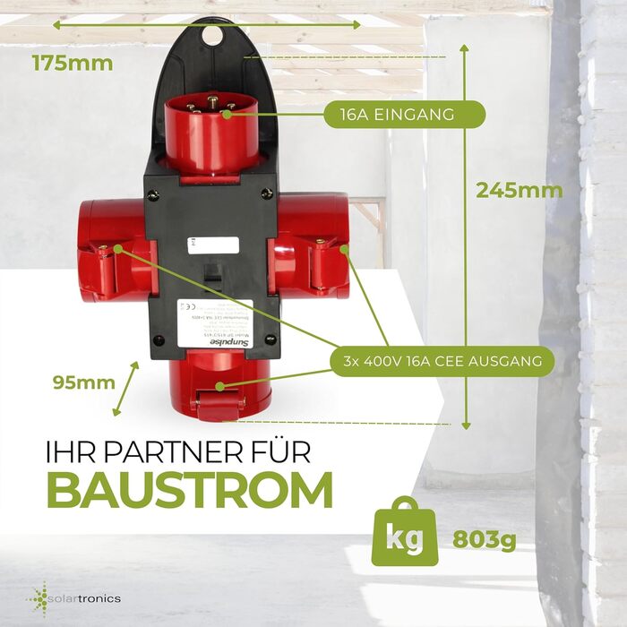Розподільна коробка SOLARTRONICS для будівельного майданчика, високовольтна розподільна коробка, захисні розетки CEE, промислова розподільна коробка (CEE 16A)
